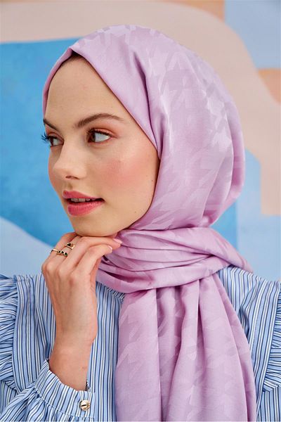 carell Lilac Italian Silk Houndstooth Jacquard Shawl