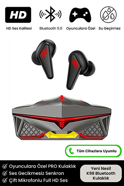 Noriyen K98 Pro Oyuncu HD Ses Mikrofonlu Işıklı Metal Kasa iOS Android Uyumlu  Bluetooth Kablosuz Kulaklık