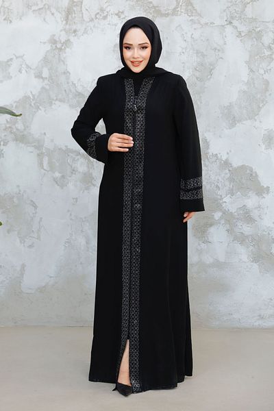 Neva Style Patterned Striped Black Gray Hijab Abaya 18004Sgr