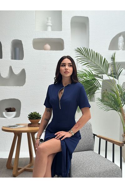 badibadii Rochie midi cu guler cu fermoar din țesătură modal