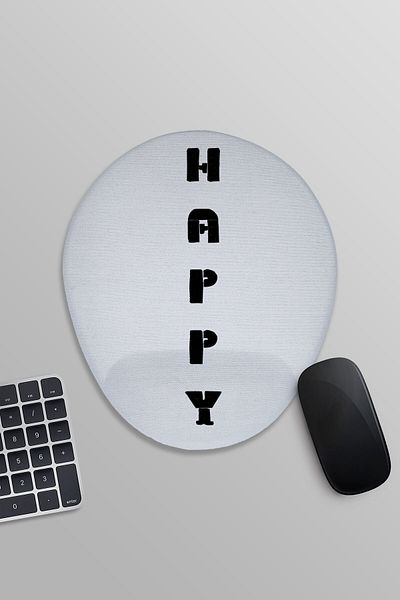 qoeuyl boutique Mousepad oval cu suport pentru încheietura mâinii cu text vertical Happy