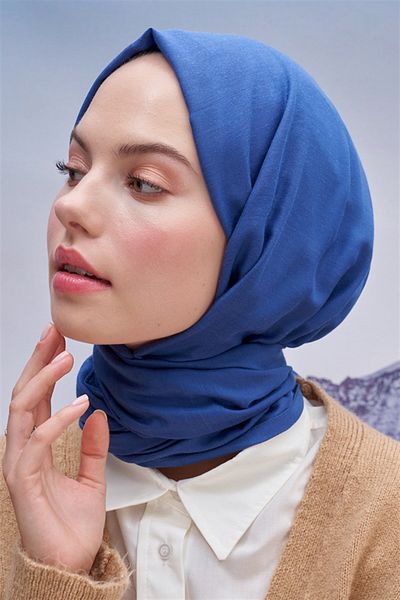 carell Indigo Square Patterned Jacquard Shawl