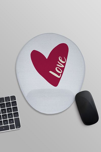 qoeuyl boutique Οβάλ ποντίκι με στάμπα Love Red Heart με στήριγμα καρπού