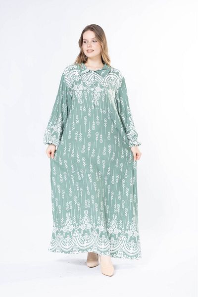 mervemoda Γυναικείο μακρύ plus size υφαντό φόρεμα βισκόζης