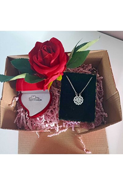 JUPİTER HOME 8 Mart Dünya Kadınlar Günü Çelik Yonca Kolye Ve Yüzük Seti Güllü...