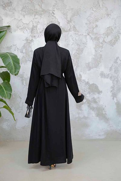 Neva Style Broderie Brodat Negru Bej Hijab Ferace 29124SBEJ