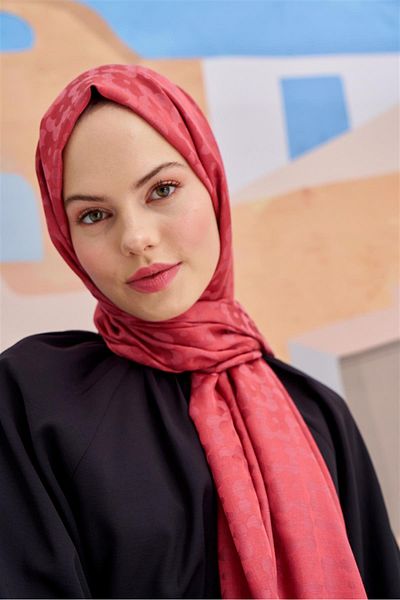 carell Italian Silk Jacquard Floral Print Coral Shawl