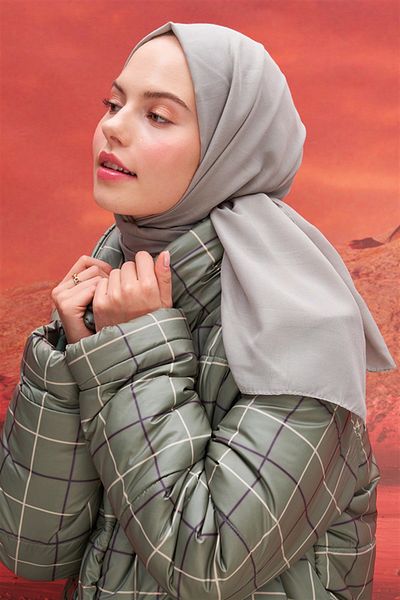 carell Light Gray Square Pattern Modal Jacquard Shawl