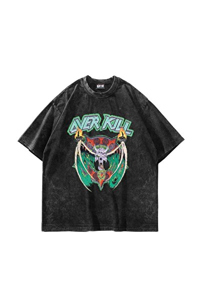 Bak Moda Over Kill Štampano Oversize kroj Unisex periva crna majica