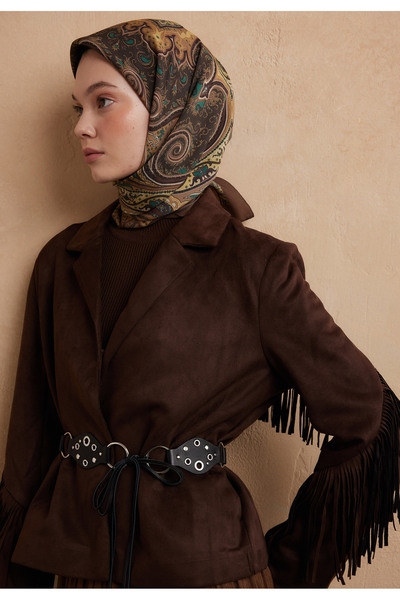 Freshscarfs ΒΑΜΒΑΚΕΡΟ ΜΕΤΑΞΩΤΟ ΜΟΥΣΙΛΙ ΜΕ ΣΧΕΔΙΟ VERA ΣΕ ΧΡΩΜΑ ΖΕΣΤΟ ΚΑΦΕ