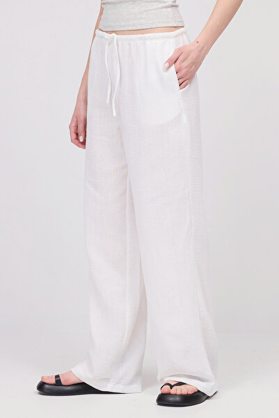 Addax Elastic Waist Front Tie Wide Leg Trousers Pn16599-U1