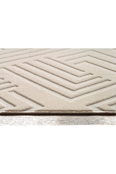 Plato Halı Opqo Ekselans Premium Oturma Odası, Salon, Antre Yıkanabilir Polyester Kaymaz Taban Krem Halı