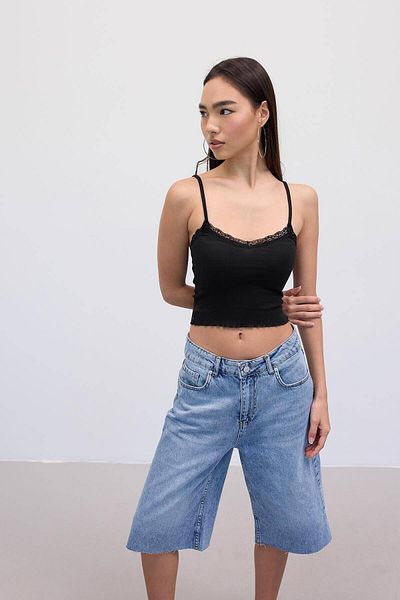Addax Lace Neck Crop Tank Top - Strap A3852-N11
