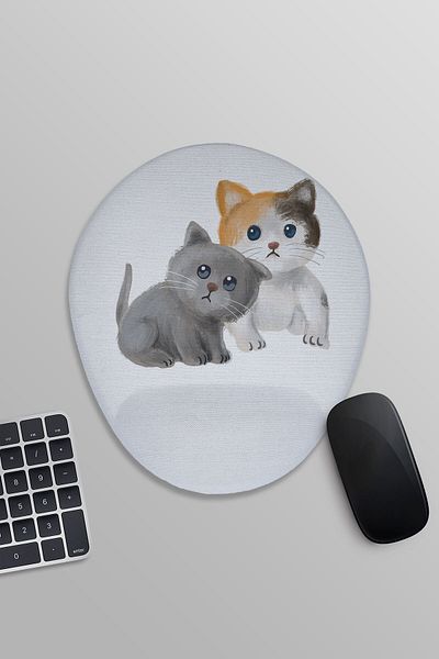 qoeuyl boutique Paw Friends Cute Cats Printed Oval Wrist Support Mousepad