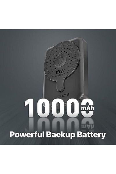 Promate iPhone 15 Magnetic Wireless Power Bank, 10000mAh, 15W, 20W USB-C, Slim, PowerMag-Duo Black