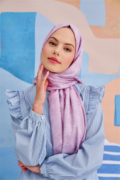 carell Lilac Italian Silk Houndstooth Jacquard Shawl