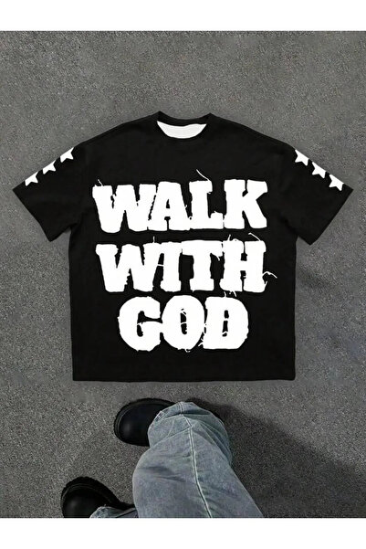 npLStore Μπλουζάκι Unisex Walk With God με στάμπα Oversize 100% βαμβάκι
