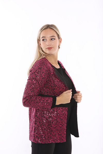 Sense Jachetă cu paiete din plasă căptușită interioară cu garnitură din dantelă în talie |   Ckt31119 Fuchsia