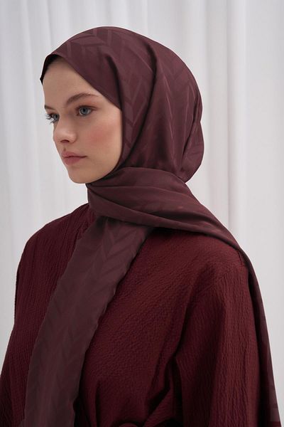 carell Red Brown Diamond Patterned Cotton Silk Shawl