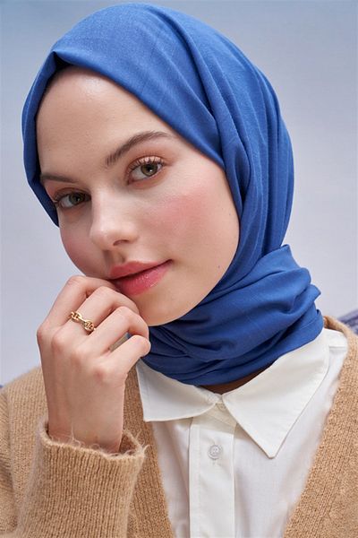 carell Indigo Square Patterned Jacquard Shawl