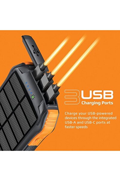 Promate بنك الطاقة الشمسية 10000 مللي أمبير، IP65، 10 وات Qi، 20 وات USB-C، QC 3.0، إضاءة LED 300 لومن