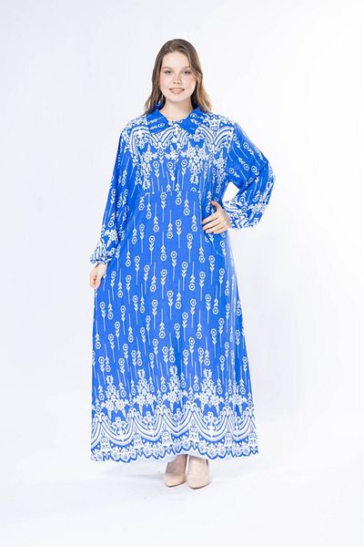 mervemoda Γυναικείο μακρύ plus size υφαντό φόρεμα βισκόζης