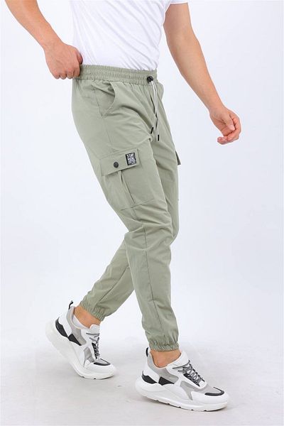 Pobudo Light Green Color Cargo Pocket Parachute Fabric Sports Trousers