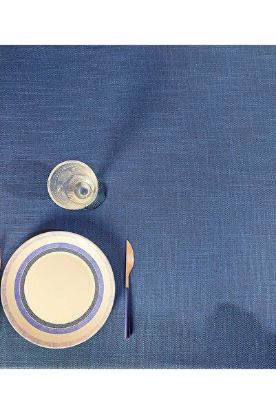 PİKKO HOME Față de masă din poliester țesut din in gros albastru închis (LM)