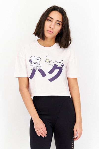 PEANUTS Women Round Neck Short Sleeve Printed T-shirt, Pink