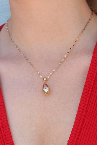 E BULURUM 316L Steel Gold Color Eye Figure Red Zircon Stone Detail Women's Necklace