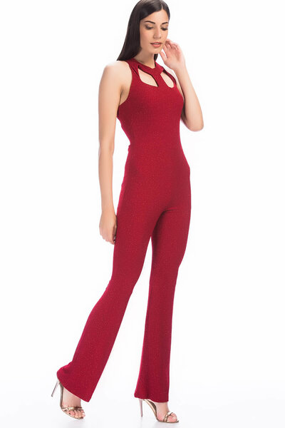 Sense Вечірній комбінезон з вікном спереду і блискітками | Tlm31341 Червоний