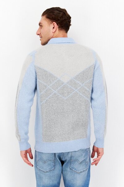 Lyle & Scott Men Spread Collar Long Sleeve Knitted Cardigans, Blue
