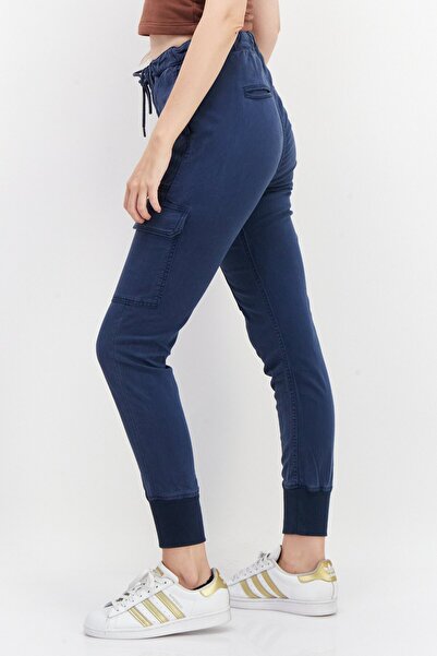Pepe Jeans Women Solid Regular Length Cargo Pants, Navy
