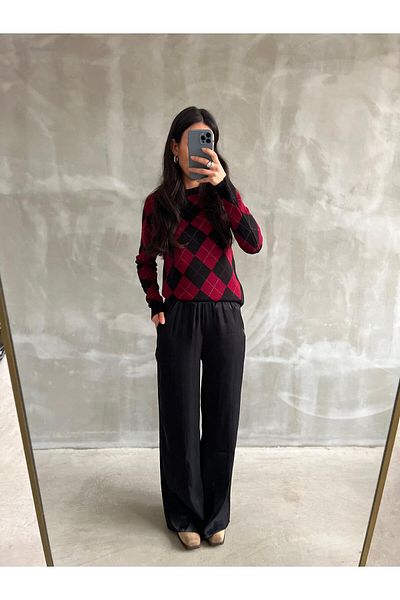 solena sln Kkwomen's Elastic Waist Shiny Satin Trousers