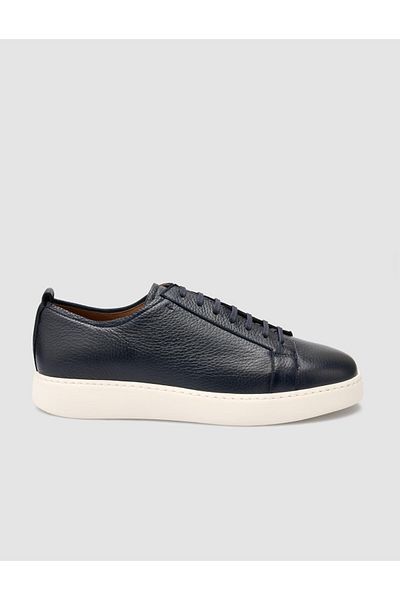 Cabani 100% Genuine Leather Navy Blue Men's Sneakers