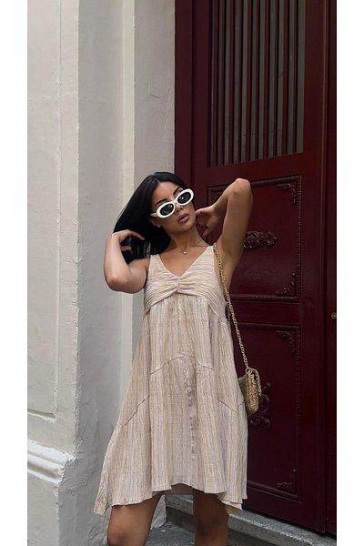 Maldia Shop Γυναικείο Φόρεμα Cream Drape - Strappy