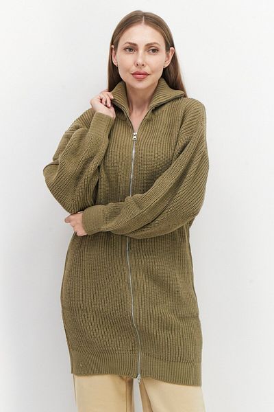 NA-KD سترة نسائية محبوكة بأكمام طويلة وسحاب كامل، كاكي
