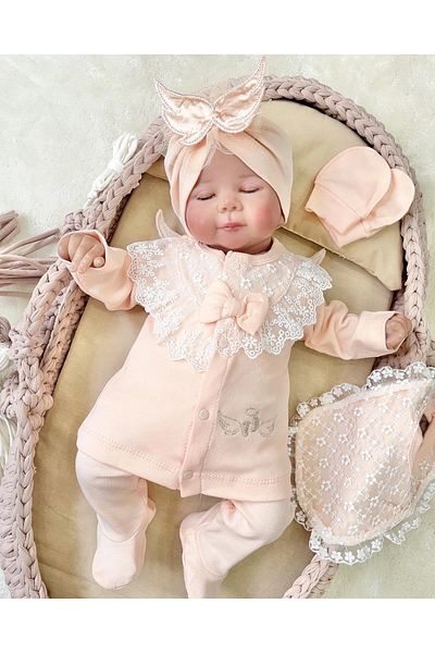Babydonat طقم خروج من المستشفى مصنوع من القطن بنسبة 100% مكون من 5 قطع مع أجنحة ملاك للفتيات الصغيرات