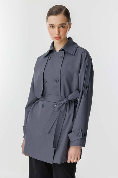 Hooopstore DVOJŘADÝ OVERSIZED KRÁTKÝ ANTRACITOVÝ TRENČKO