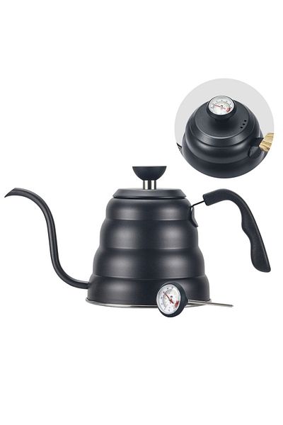 COOYA Stainless Steel Kettle,with Thermometer 1200ml, Gooseneck Spout Pot,Work on Stovetop