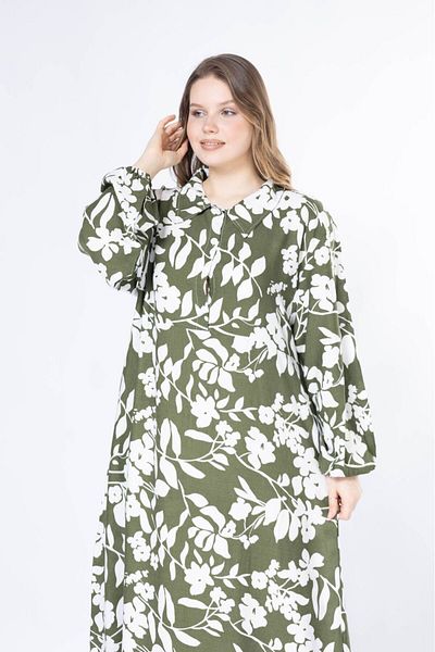 mervemoda Γυναικείο μακρύ plus size υφαντό φόρεμα βισκόζης