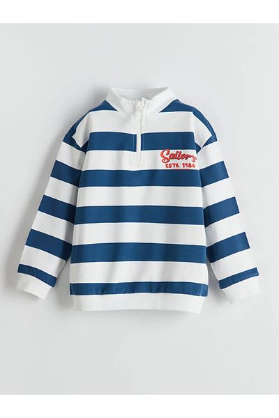 LC Waikiki Lcw Kids Beige Stand Collar Striped Baby Boy Sweatshirt