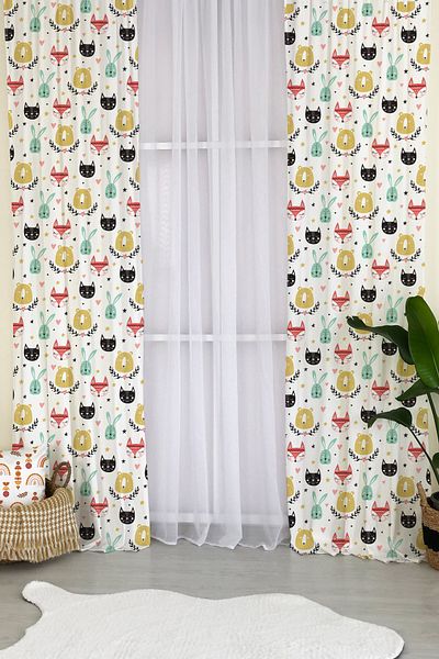 Lolla Evmila Animal Patterned Children's Room Patterned Background Curtain