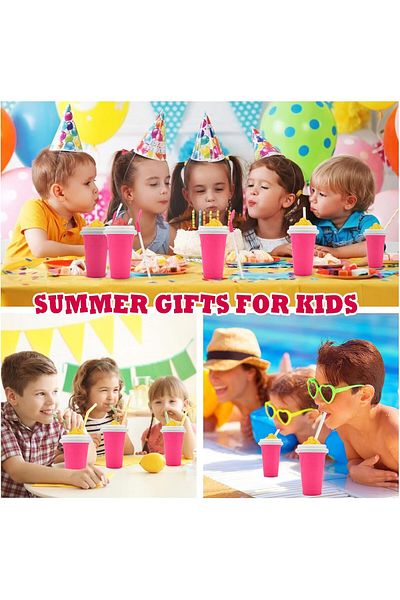 AWH Slushy Maker Cup – Frozen Magic Squeeze Cup for DIY Smoothies &Slushies with Lid & Straw (Pink)