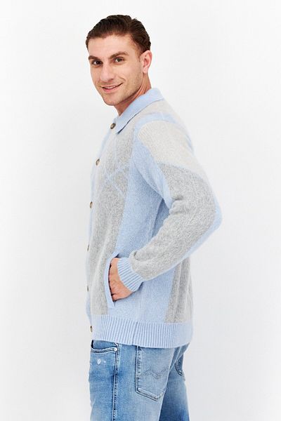 Lyle & Scott Men Spread Collar Long Sleeve Knitted Cardigans, Blue