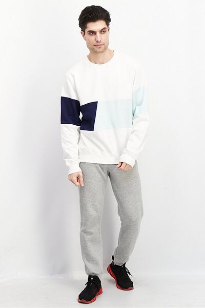 Sovereign Code Men Crew Neck Long Sleeve Textured Sweatshirt, White Combo
