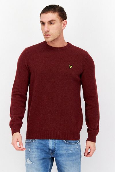 Lyle & Scott Men Crew Neck Brand Logo Knitted Sweater, Burgundy