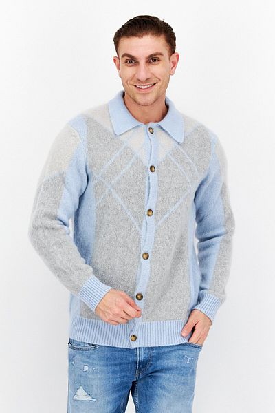 Lyle & Scott Men Spread Collar Long Sleeve Knitted Cardigans, Blue