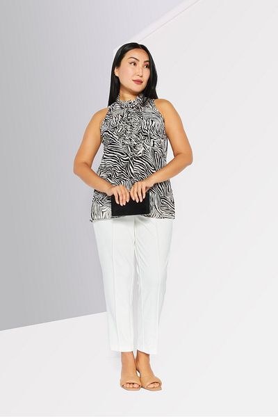 Michael Kors Women Round Neck Sleeveless Allover Print Top, Black