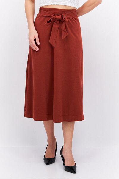 Esprit Women Solid Belted Midi Skirts, Brown